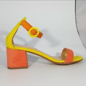 Orange and yellow Ankle Strap Mid Heel Sandal